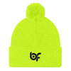 Brick Forces Logo Black Embroidery Pom Pom Knit Cap - Neon Yellow - Printful Clothing