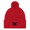 Brick Forces Logo Black Embroidery Pom Pom Knit Cap - Red - Printful Clothing