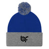 Brick Forces Logo Black Embroidery Pom Pom Knit Cap - Royal/ Heather Grey - Printful Clothing