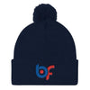Brick Forces Logo Embroidery Pom Pom Knit Cap - Navy - Printful Clothing