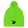 Brick Forces Logo Black Embroidery Pom Pom Knit Cap - Neon Green - Printful Clothing