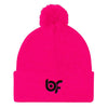 Brick Forces Logo Black Embroidery Pom Pom Knit Cap - Neon Pink - Printful Clothing