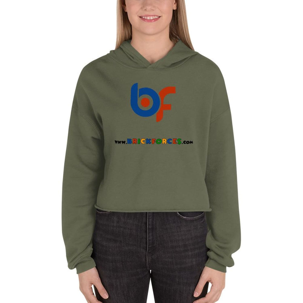 Brick Forces Logo Crop Hoodie - Military Green / S