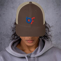 Brick Forces Logo Embroidered Trucker Cap - Brown/ Khaki - Printful Clothing