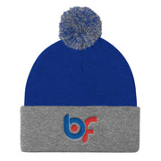 Brick Forces Logo Embroidery Pom Pom Knit Cap - Royal/ Heather Grey - Printful Clothing